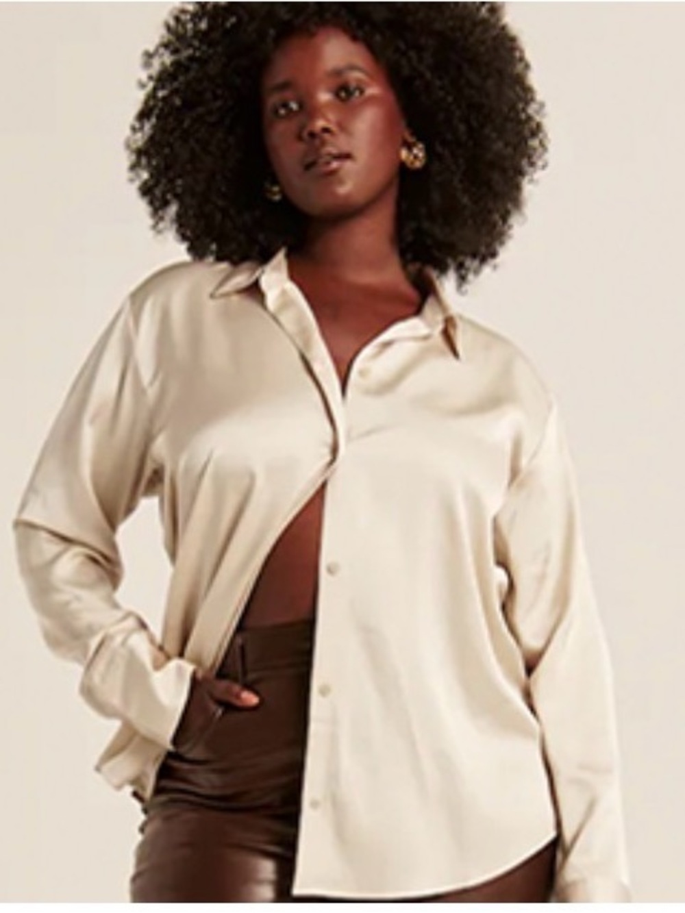Abercrombie & Fitch Oversized Satin Button-Up Blouse